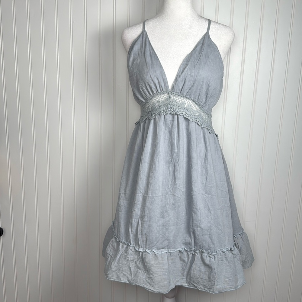 Elegant ECOWISH Light Blue Dress with Lace Accents
